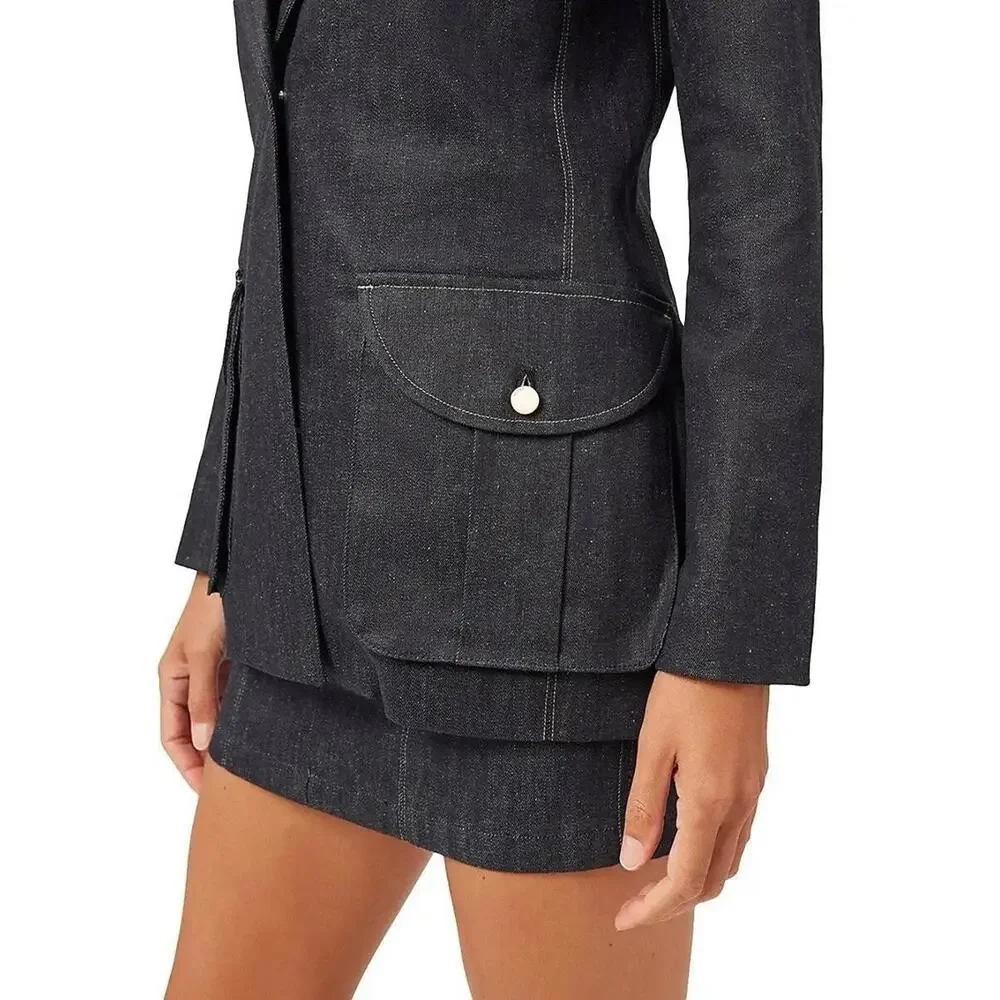 DL1961 Coated Denim‎ Indigo Elevated Contemporary Blazer Coat Sz XS